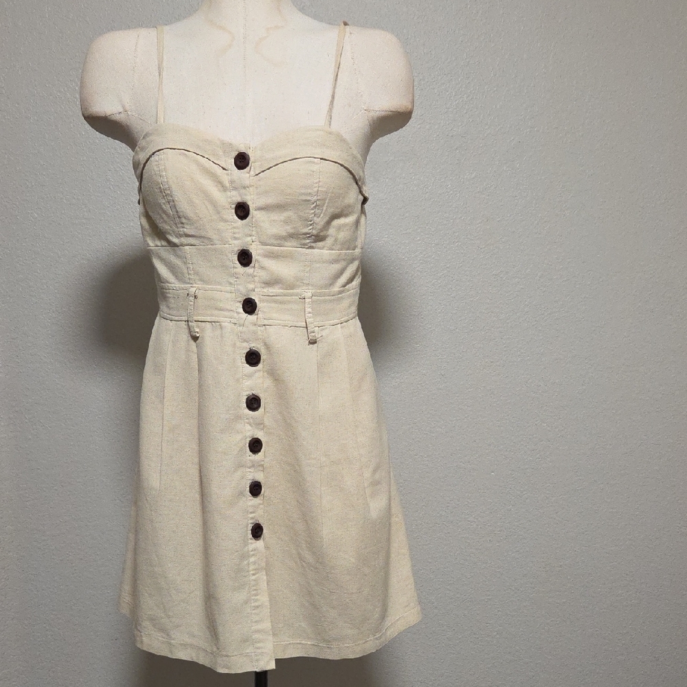 Poetry Beige Buttoned Mini Dress